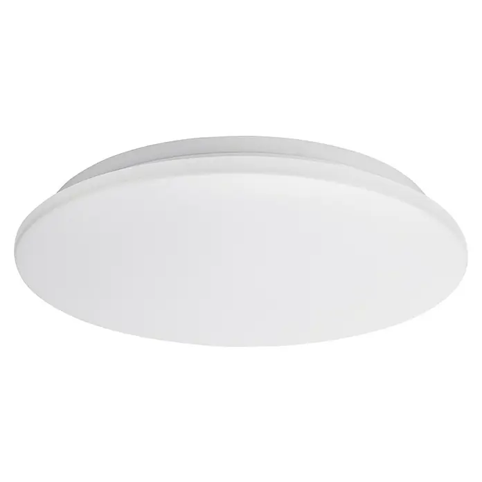 Brumberg LED-Deckenleuchte rund - 25 W, Ø x H: 38 x 5,5 cm, Weiß glänzend, Neutralweiß - Nahaufnahme einer runden, weißen Deckenleuchte, die ein modernes und schlichtes Design aufweist und für eine gleichmäßige Ausleuchtung sorgt.