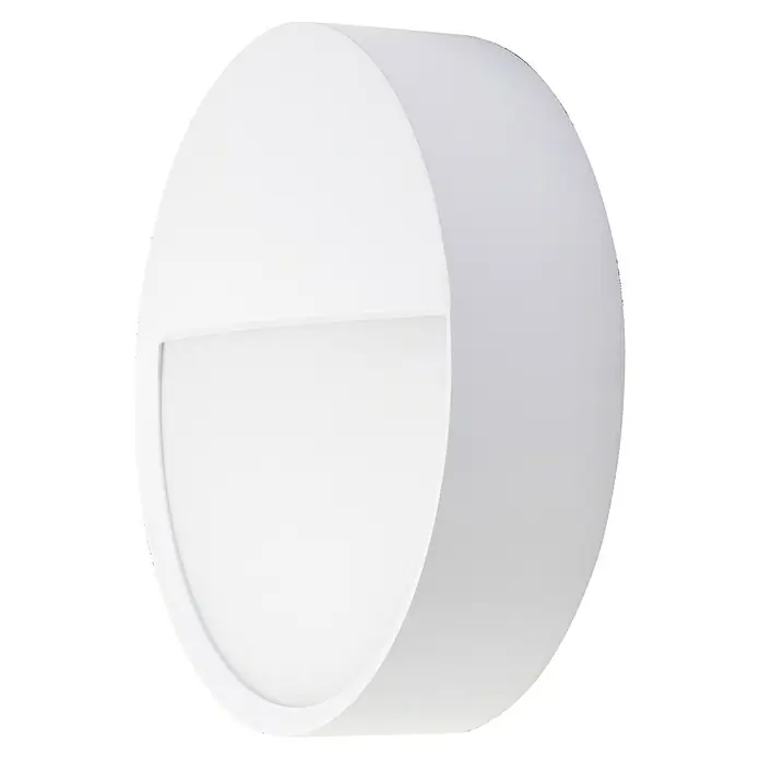 Brumberg LED-Wandleuchte rund - 12 W, Ø x H: 25,5 x 7,5 cm, Weiß, Warmweiß - Nahaufnahme einer weißen, runden Wandleuchte, die ein sanftes, indirektes Licht ausstrahlt, ideal für moderne Innenräume.