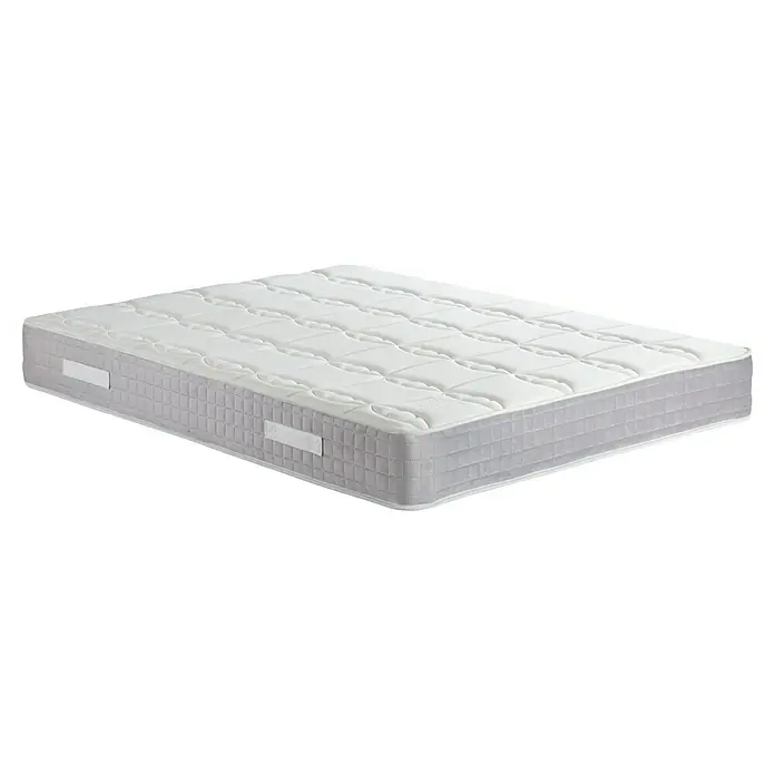 Unique Colchón U-Pocket - Largo: 190 cm, Ancho: 90 cm, Altura: 24 cm, Colchón a 2 caras, Núcleo de muelles - Primer plano de un colchón con una superficie acolchada y un borde gris claro.