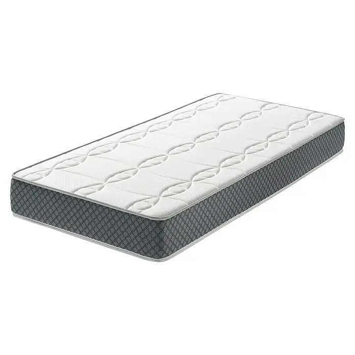 Unique Colchón Nice - Largo: 190 cm, Ancho: 90 cm, Altura: 19 cm, Colchón a 1 cara, Viscoelástica - Primer plano de un colchón con una funda blanca y un diseño acolchado, ideal para un sueño reparador.