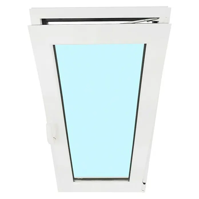 Solid Elements Ventana de aluminio practicable-oscilobatiente - 50 x 100 cm, Izquierda, Blanco - Ventana blanca que se abre hacia arriba. La ventana tiene un fondo azul y está rodeada por un marco blanco.