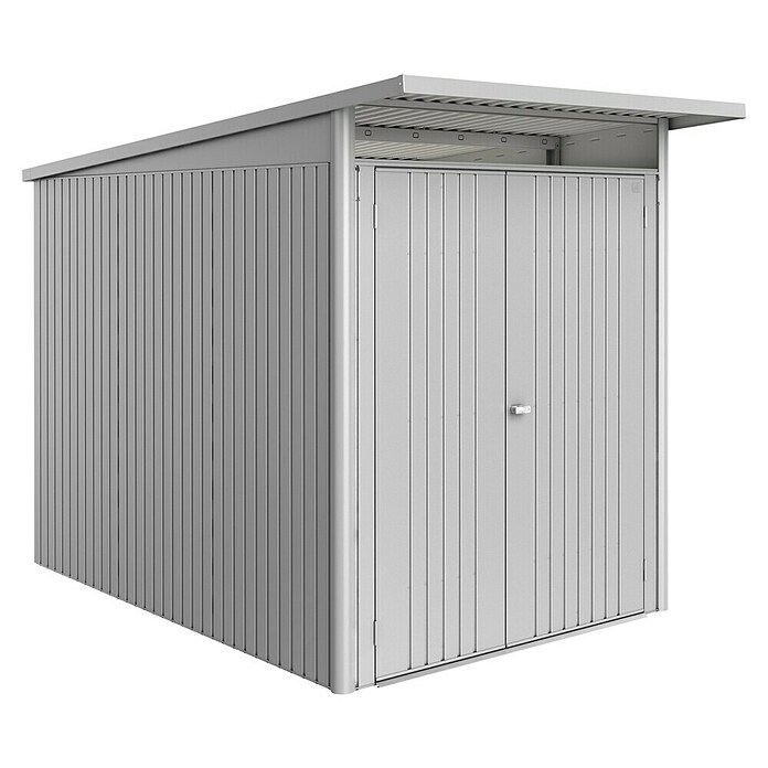 Biohort AvantGarde Gerätehaus Eco A3 (Außenmaß inkl. Dachüberstand (B x T): 180 x 300 cm, Silber Metallic, Doppeltür, Stahl) | BAUHAUS