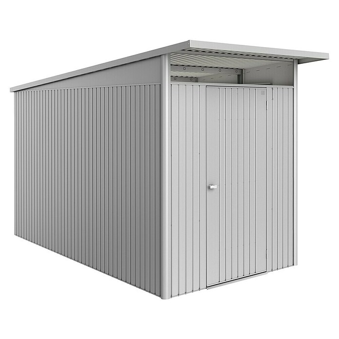 Biohort AvantGarde Gerätehaus Eco A4 (Außenmaß inkl. Dachüberstand (B x T): 180 x 380 cm, Silber Metallic, Einzeltür, Stahl) | BAUHAUS