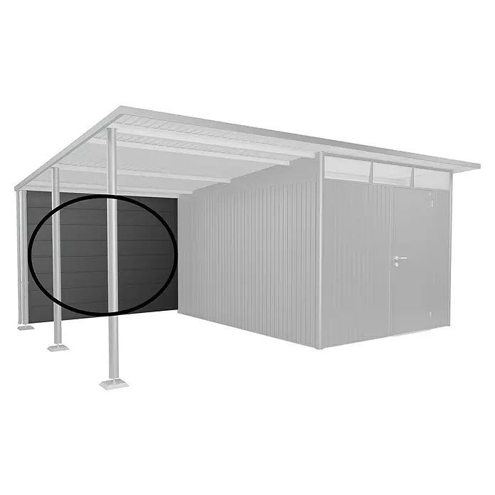 Biohort AvantGarde Rückwand - Passend für: Biohort AvantGarde Seitendach, Dunkelgrau-Metallic - Moderne Fahrradgarage mit grauer Wandverkleidung und Stahlrahmen. Perfekt für den sicheren Unterstand Ihres Fahrrads vor Wind und Wetter.