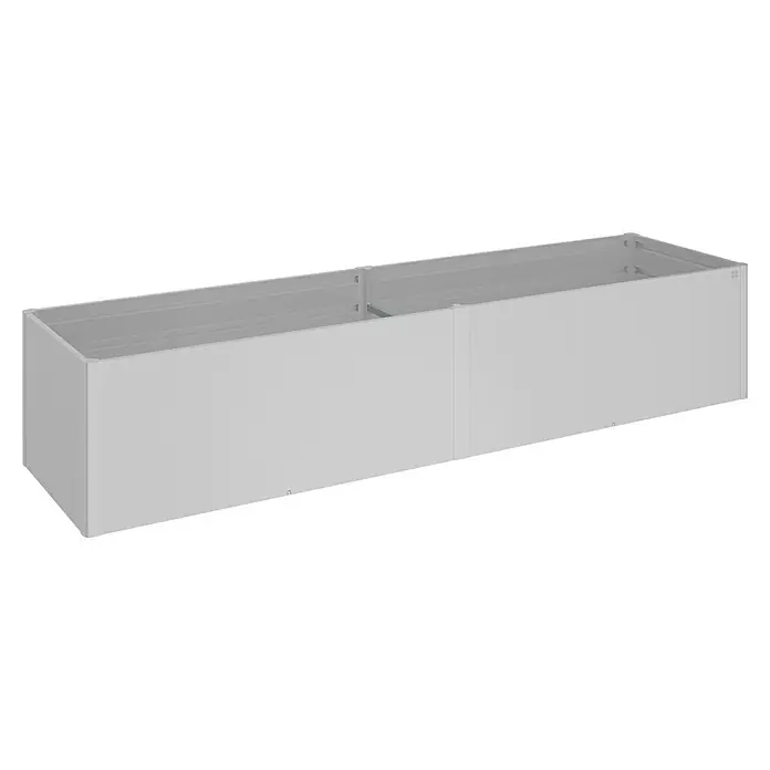 Biohort Hochbeet 4x1 - 397 x 102 x 77 cm, Metall, Silber-Metallic - Eine rechteckige, weiße Pflanzkiste mit einer soliden Konstruktion für den Außenbereich, ideal für Gartenprojekte und stilvolle Dekoration.
