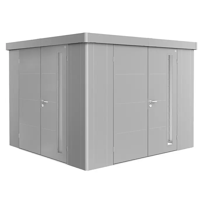 Biohort Neo Zusatztür - Silber Metallic, Passend für: Biohort Neo Gerätehäuser, Doppelflügeltür - Geräumiger, grauer Gartenkubus mit Doppeltüren, Fensterstreifen und einem modernen, schlichten Design für den Außenbereich.
