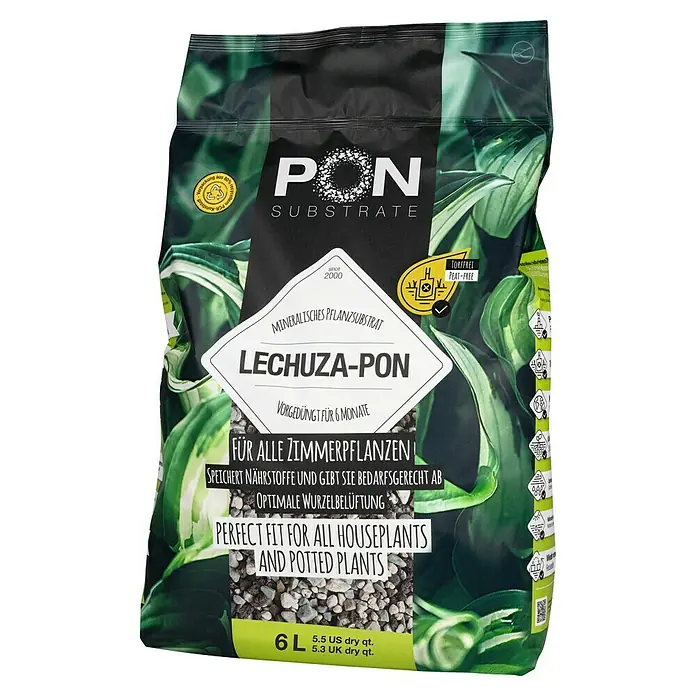 Lechuza Pflanzensubstrat Pon - 6 l - LECHUZA-PON Substrat für Zimmerpflanzen. Mineralisches Pflanzsubstrat, vorgedüngt für 6 Monate, für optimale Wurzelbelüftung und Nährstoffspeicherung.