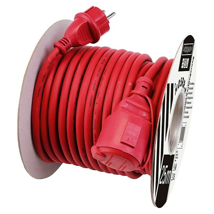 Voltomat Cable de extensión de goma (25 m, Rojo, IP44, H05RR-F3G1,5)