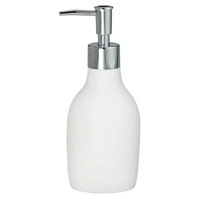 Venus Flakoni Dispensador de jabón - L x An x Al: 75 x 65 x 19 cm, Plástico, Blanco - Imagen de un dispensador de jabón blanco con cabezal y bomba cromados brillantes.