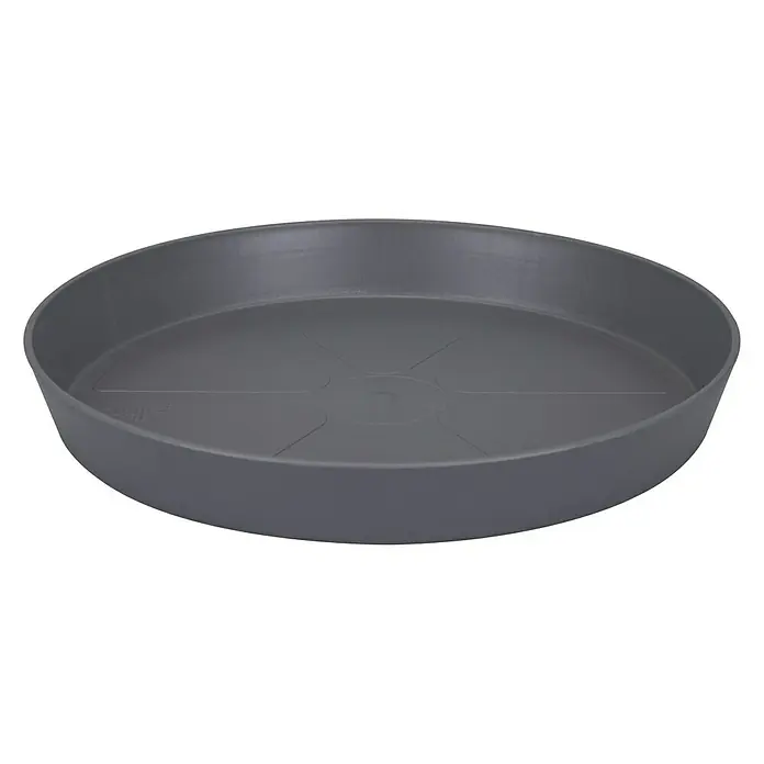 Elho Loft Urban Plato redondo para maceta - Dimensiones externas (Ø x Al): 14 x 2 cm, Plástico, Antracita - Un plato gris redondo para macetas, ideal para recoger el exceso de agua y mantener las superficies limpias.