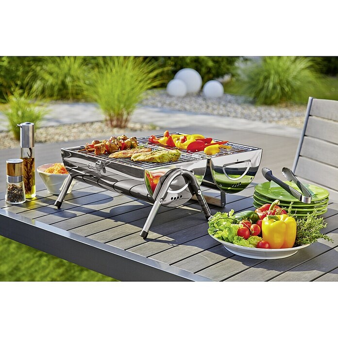 Grillstar Tischgrill Dallas (Hauptgrillfläche: 2 x 34 x 22 cm, Silber)