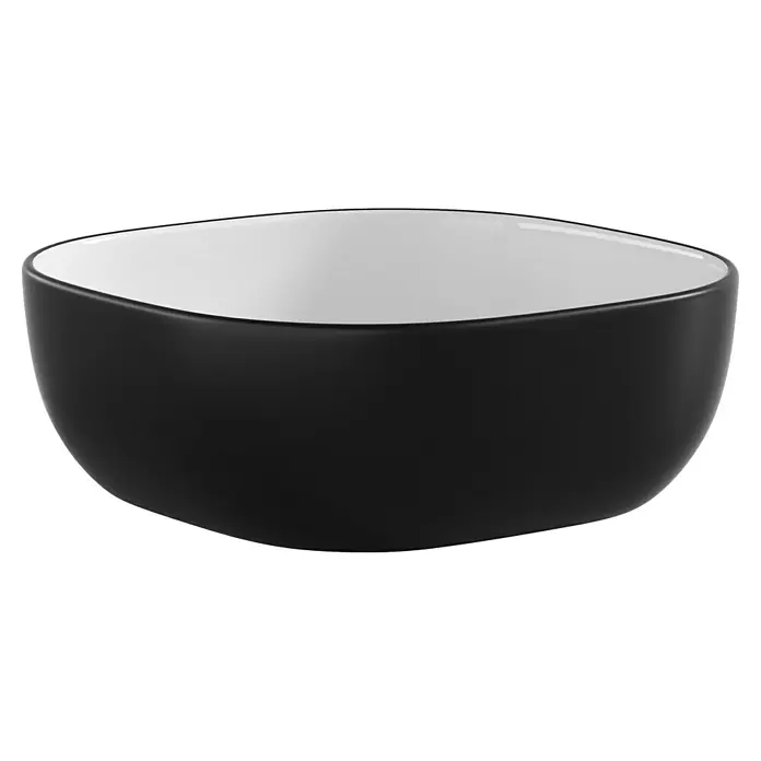 Sanicomfort Aufsatzwaschbecken Herm - 43 x 43 cm, Hahnloch: Ohne, Ohne Überlauf, Schwarz/Weiß - Schwarze Keramikschale mit weißer Innenseite, elegantes Design für stilvolle Tischdekoration. Perfekt für Müsli, Suppen oder Desserts.