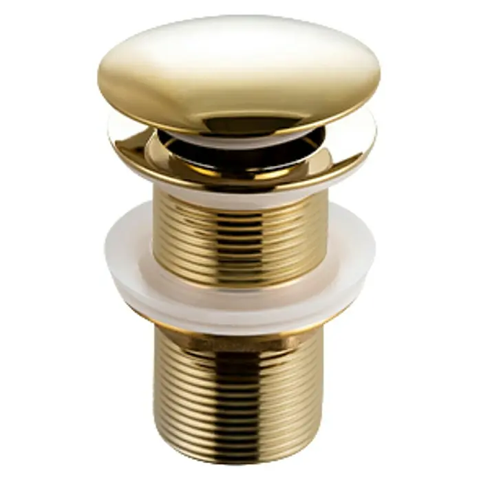 Sanicomfort Ablaufventil - 1 ¼″, Gold, Metall - Ein goldener Waschbeckenstöpsel mit einem glänzenden Finish. Ideal für moderne Badezimmer.