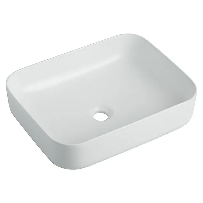 Sanicomfort Aufsatzwaschbecken Glaros - 50 x 39 cm, Hahnloch: Ohne, Ohne Überlauf, Weiß - Elegantes, rechteckiges Aufsatzwaschbecken in Weiß. Das moderne Design mit abgerundeten Ecken verleiht jedem Badezimmer Stil und Funktionalität.