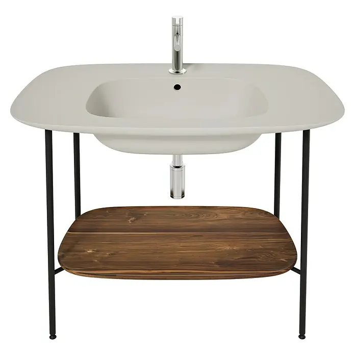 VitrA Plural Badmöbel-Set - Gesamtbreite Badmöbel: 99,5 cm, Taupe/Eiche Dunkel/Schwarz, Matt, 3 -tlg. - Ein elegantes Waschbecken mit Unterschrank. Das Waschbecken ist aus Keramik und der Unterschrank aus Holz und Metall.