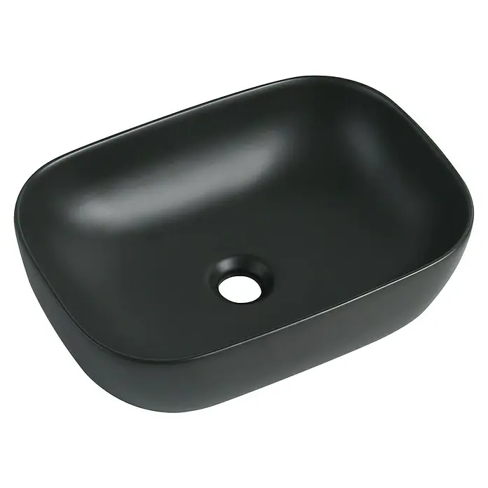 Sanicomfort Aufsatzwaschbecken Babu - 45,5 x 32,5 cm, Hahnloch: Ohne, Ohne Überlauf, Schwarz - Moderne, mattschwarze Aufsatzwaschbecken für das Badezimmer. Elegantes Design für stilvolle Badezimmergestaltung.