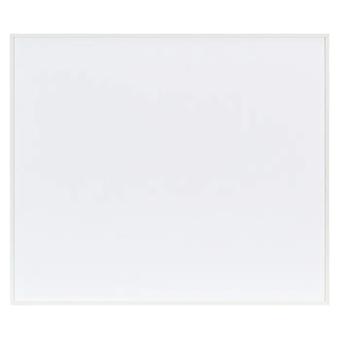 E2 elektro Infrarotheizkörper Complete Frame M - B x H: 600 x 50 cm, Weiß, 500 W - Nahaufnahme einer weißen, quadratischen Magnettafel mit schmalem Rahmen, ideal für Büro oder Zuhause zur Organisation.