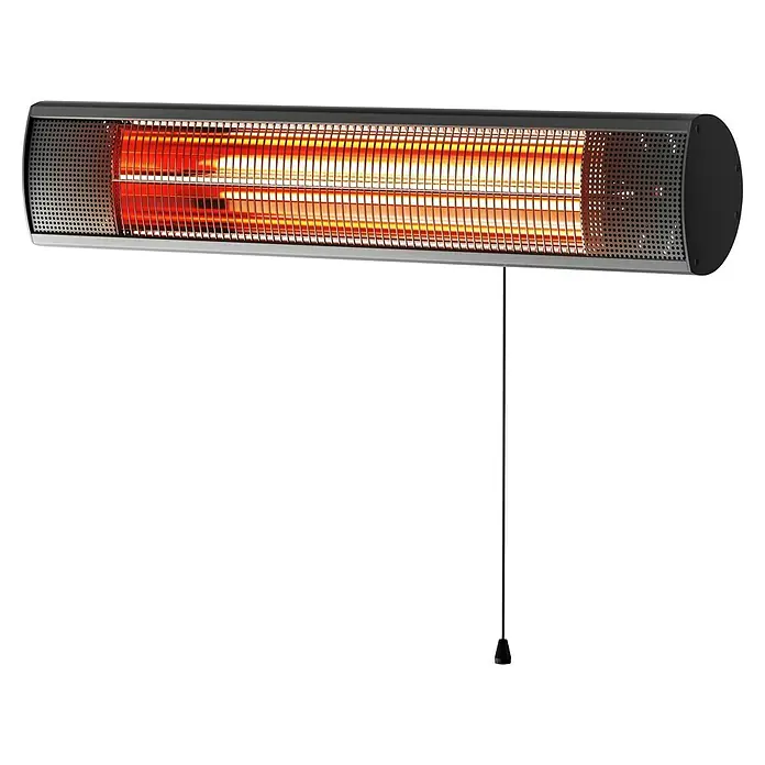 E2 elektro Infrarot-Heizstrahler Infra Wall - B x H: 106 x 170 cm, Schwarz, 1.500 W - Eine Infrarot-Terrassenheizung mit hell glühenden Heizstäben und einer perforierten Gehäuseoberfläche.