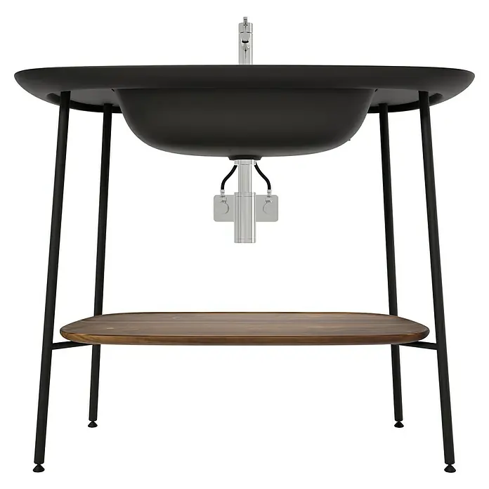 VitrA Plural Badmöbel-Set - Gesamtbreite Badmöbel: 99,5 cm, Schwarz/Eiche Dunkel, Matt, 3 -tlg. - Elegantes Waschbecken mit stilvollem Untergestell und Holzablage für ein modernes Badezimmerdesign.