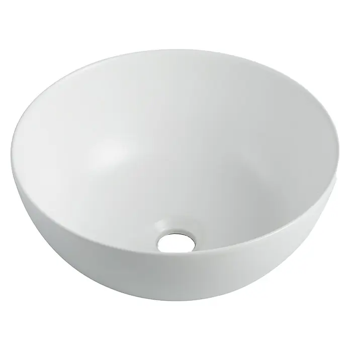 Sanicomfort Aufsatzwaschbecken Aves - 35,8 x 35,8 cm, Hahnloch: Ohne, Ohne Überlauf - Keramik Waschbecken mit runder Form und zentralem Abflussloch. Ideal für moderne Badezimmer.