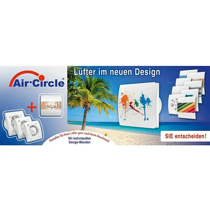 Air-Circle Wandventilator Premium HT 100 - Weiß, 10 cm - Produktwerbung für Air-Circle Lüfter im neuen Design mit individuellen Design-Blenden für jeden Geschmack.