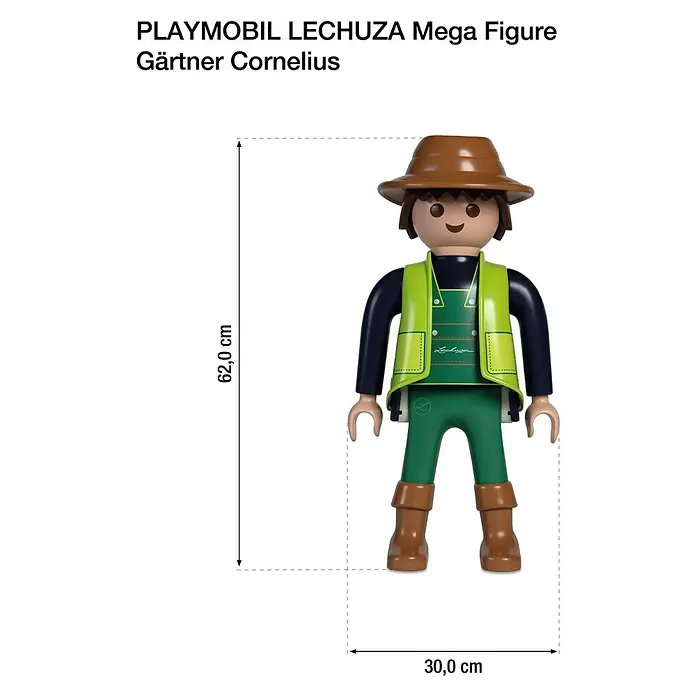 Lechuza Dekofigur Playmobil - Gärtner, L x B x H: 33 x 27 x 68 cm, Kunststoff - PLAYMOBIL LECHUZA Mega Figur Gärtner Cornelius mit Abmessungen. Ein tolles Spielzeug für kleine Gärtner!