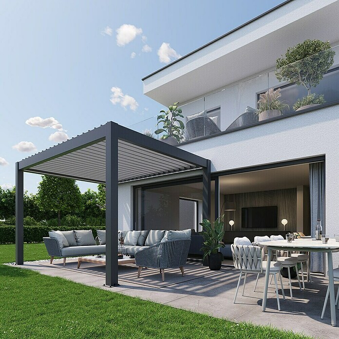 Biohort Lamellenpavillon Gr. 3,5 (B x T: 367,5 x 367,5 cm, Dunkelgrau Metallic - Silber Metallic, Material Gestell: Stahl) | BAUHAUS