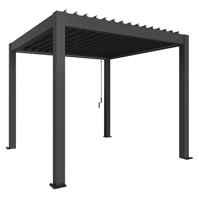Biohort Lamellenpavillon - B x T: 312 x 312 cm, Dunkelgrau Metallic, Material Gestell: Stahl - Moderne Pergola aus robustem, dunklem Metall mit Lamellendach. Ideal für den Garten oder die Terrasse, um Schatten und Stil zu bieten.
