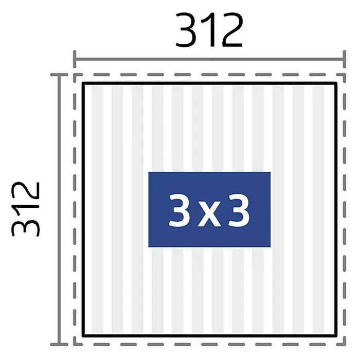 Biohort Lamellenpavillon - B x T: 312 x 312 cm, Weiß/Silber Metallic, Material Gestell: Stahl - Quadratisches Design mit "3x3" in der Mitte, umgeben von Streifen und Abmessungen von 312 x 312.