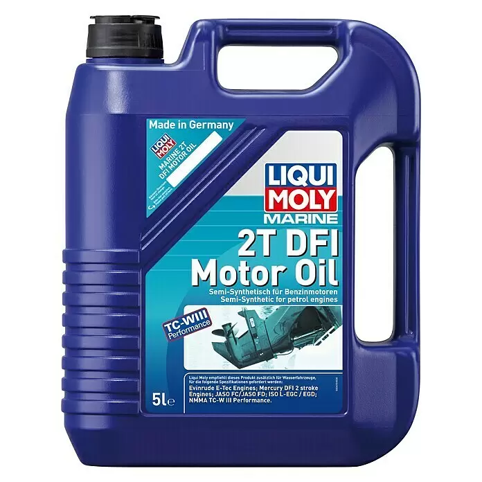 Liqui Moly Marine Aceite para motor 2T DFI - 5 l, Semisintética - Garrafa violeta 5L de aceite motor Liqui Moly Marine 2T DFI con tapón y asa negros, semisintético para motores marinos, TC-WIII.