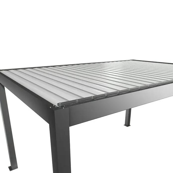 Biohort Lamellenpavillon - B x T: 312 x 367,5 cm, Quarzgrau Metallic/Weiß, Material Gestell: Stahl - Ansicht eines modernen Pavillons mit Lamellendach, ideal für den Außenbereich und zur Beschattung.