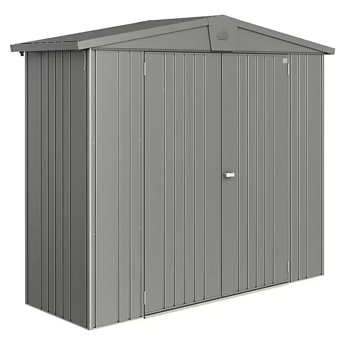 Biohort Europa Gerätehaus Europa Gr. 2A - Außenbreite inkl. Dachüberstand: 244 cm, Außentiefe inkl. Dachüberstand: 84 cm, Stahl, Quarzgrau - Diagonale Ansicht