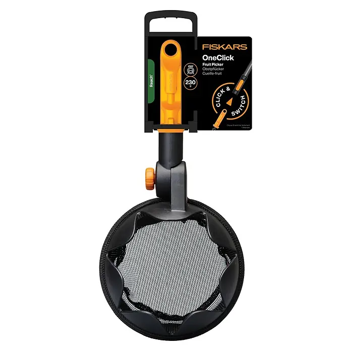 Fiskars OneClick Obstpflücker - Arbeitsbreite: 16,8 cm - Der Fiskars OneClick Obstpflücker ist ein praktisches Werkzeug zum einfachen Ernten von Obst. Mit seinem Netzkorb und der einfachen Handhabung ist er ideal für jeden Garten.