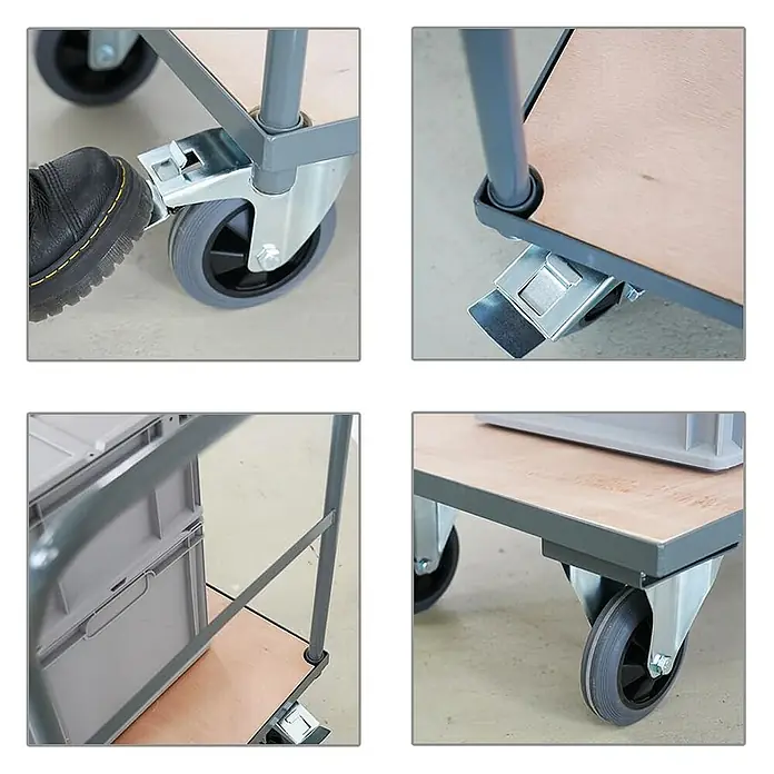 Profi Plattformwagen | HxBxT 102x60x98cm | Traglast 450kg | Vollgummibereifung, 2x Lenkrollen mit Feststellbremse & 2x Bockrollen | Grau | Transportwagen Transporthilfe Handwagen - 
