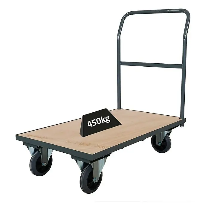 Profi Plattformwagen | HxBxT 102x60x98cm | Traglast 450kg | Vollgummibereifung, 2x Lenkrollen mit Feststellbremse & 2x Bockrollen | Grau | Transportwagen Transporthilfe Handwagen - 