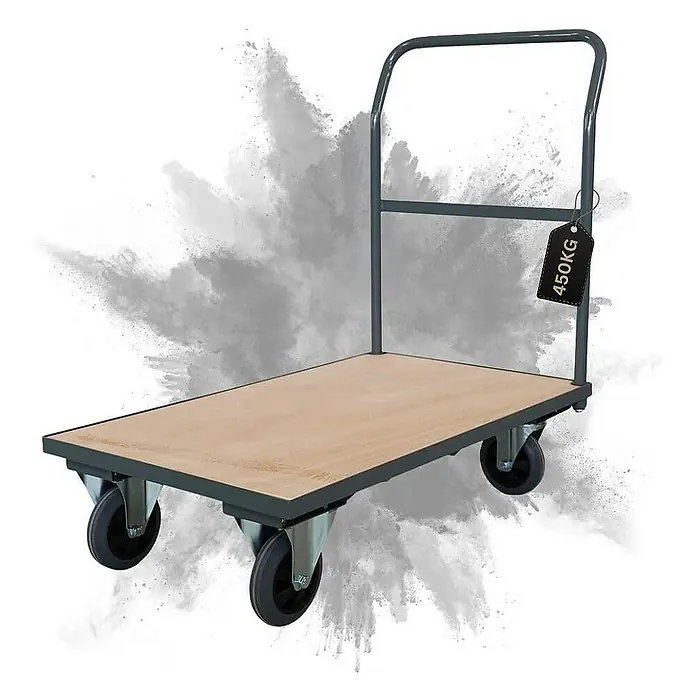 Profi Plattformwagen | HxBxT 102x60x98cm | Traglast 450kg | Vollgummibereifung, 2x Lenkrollen mit Feststellbremse & 2x Bockrollen | Grau | Transportwagen Transporthilfe Handwagen - 