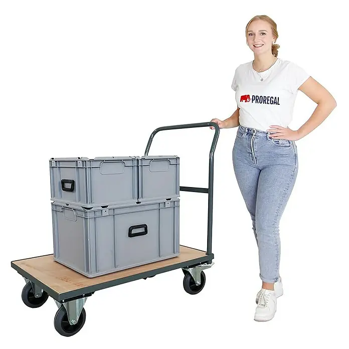 Profi Plattformwagen | HxBxT 102x60x98cm | Traglast 450kg | Vollgummibereifung, 2x Lenkrollen mit Feststellbremse & 2x Bockrollen | Grau | Transportwagen Transporthilfe Handwagen - 