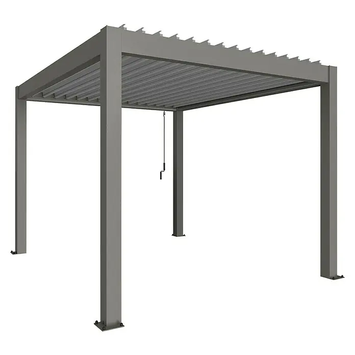 Biohort Lamellenpavillon - B x T: 312 x 367,5 cm, Quarzgrau/Silber Metallic, Material Gestell: Stahl - Eine moderne Pergola mit Lamellendach in neutralem Grau, ideal für den Außenbereich und zur Beschattung von Terrassen.