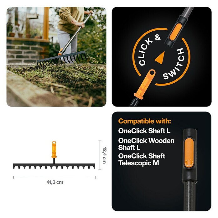 Fiskars OneClick Rasenrechen (L x B x H: 13 x 42 x 8,5 cm, 16 Stk.) | BAUHAUS