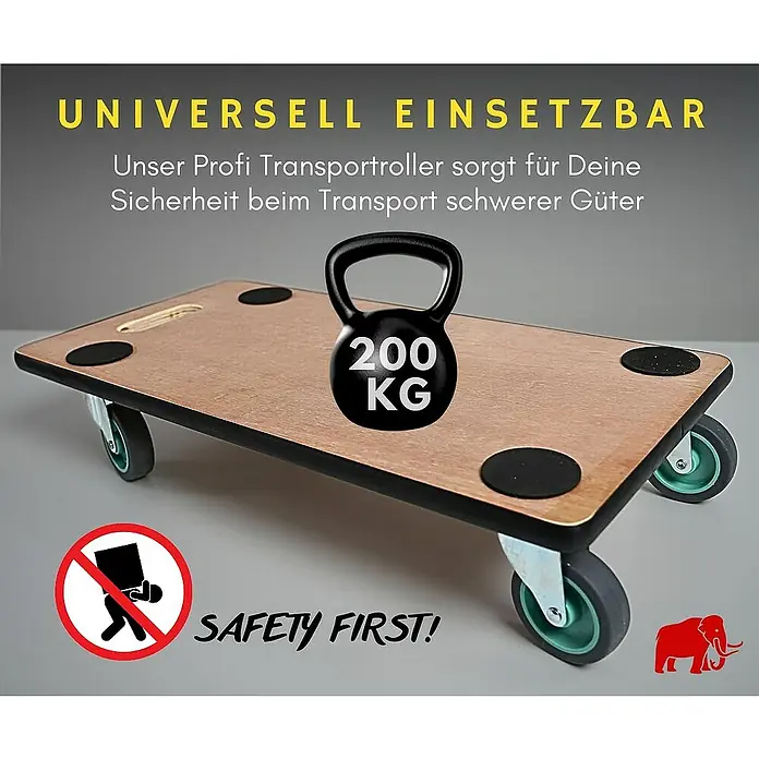 Proregal Transportroller Mega Deal 6x mit 4 Rollen - L x B x H: 60 x 30 x 11,5 cm, Traglast: 200 kg, Holz