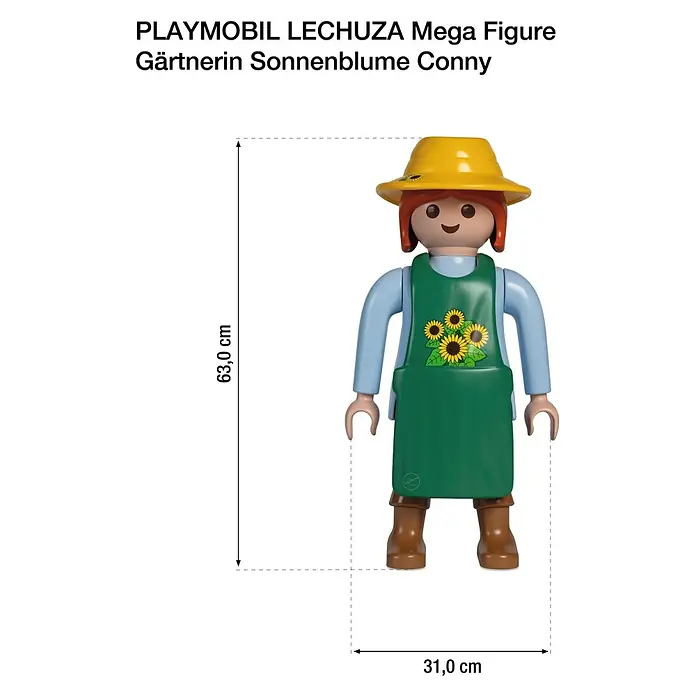 Lechuza Dekofigur Playmobil - Gärtnerin/Sonnenblume, L x B x H: 24 x 31 x 68 cm, Kunststoff - PLAYMOBIL LECHUZA Mega Figur Gärtnerin Sonnenblume Conny. Die Abmessungen sind 63,0 cm x 31,0 cm.