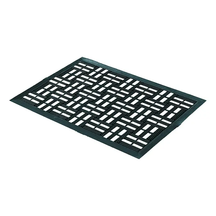 Astra Gummimatte Dynamic I - Schwarz, 25 x 60 cm, Kunststoff - Eine graue Fußmatte mit einem gewebten Muster aus Rechtecken, ideal für den Eingangsbereich, um Schmutz und Nässe fernzuhalten.