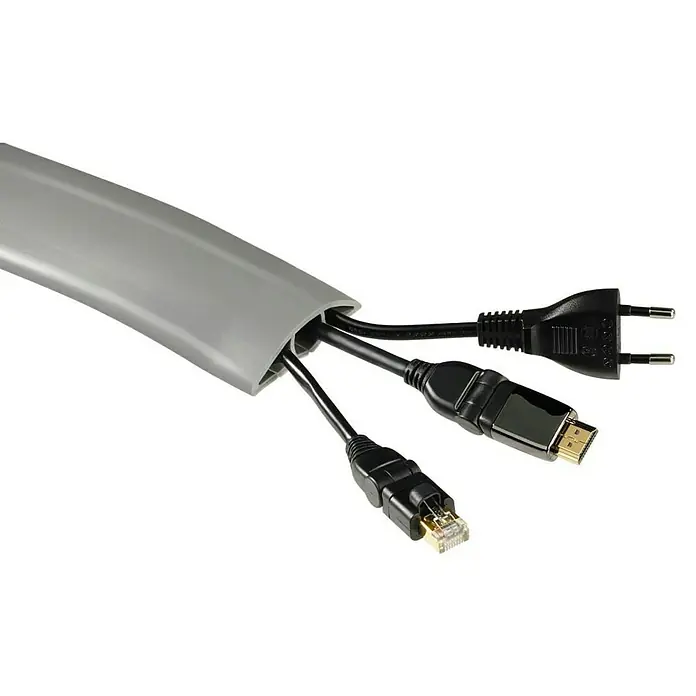 Hama Kabelkanal halbrund selbstklebend - 1,8 m x 6 cm x 1 cm, Grau - Kabelkanal mit Strom-, HDMI- und Ethernet-Kabeln. Praktische Lösung zur Organisation und zum Schutz von Kabeln in Ihrem Zuhause oder Büro.