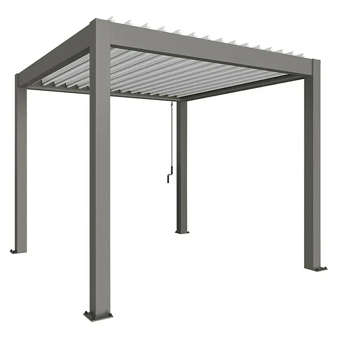 Biohort Pergola Lamellenpavillon Gr. 3 - B x T: 312 x 312 cm, Quarzgrau Metallic - Weiß, Material Gestell: Stahl - Graue Pergola mit Lamellendach für den Außenbereich, ideal für Garten oder Terrasse. Stilvoll und modern, bietet sie angenehmen Schatten.