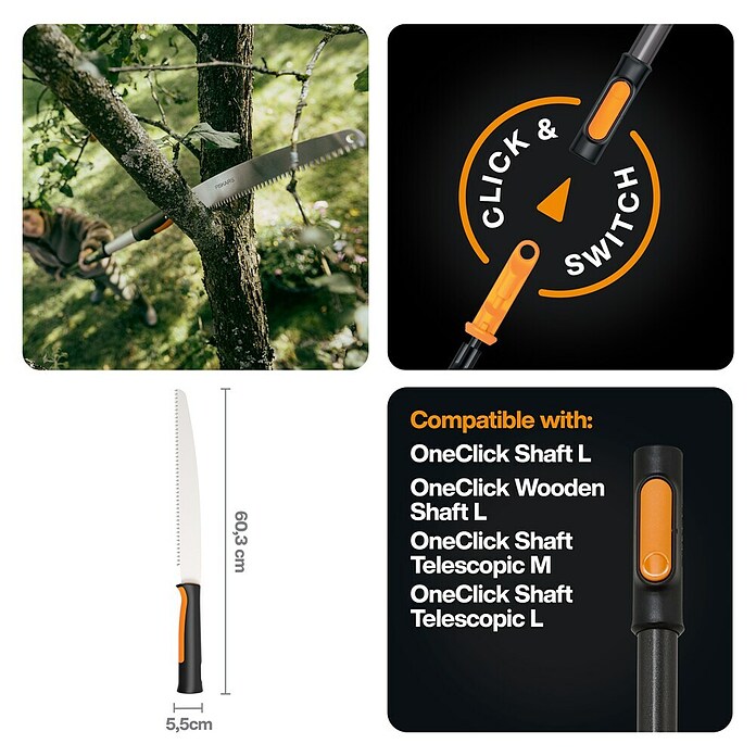 Fiskars OneClick Baumsäge (Passend für: Fiskars OneClick Stiel, Länge: 60,3 cm) | BAUHAUS