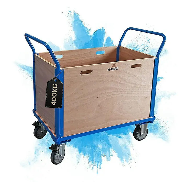 Proregal Transportroller / Plattformwagen mit abnehmbaren Holzwänden - Traglast: 400 kg