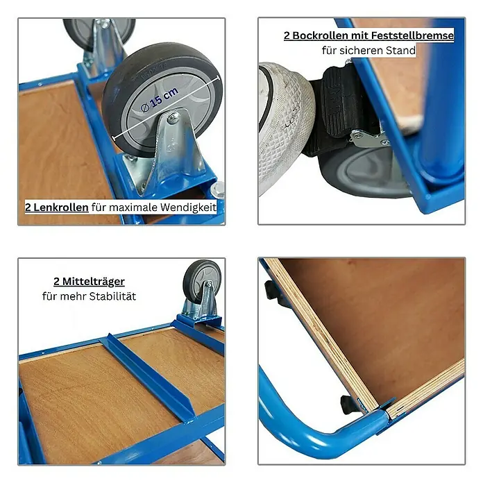 Proregal Transportroller / Plattformwagen mit abnehmbaren Holzwänden - Traglast: 400 kg