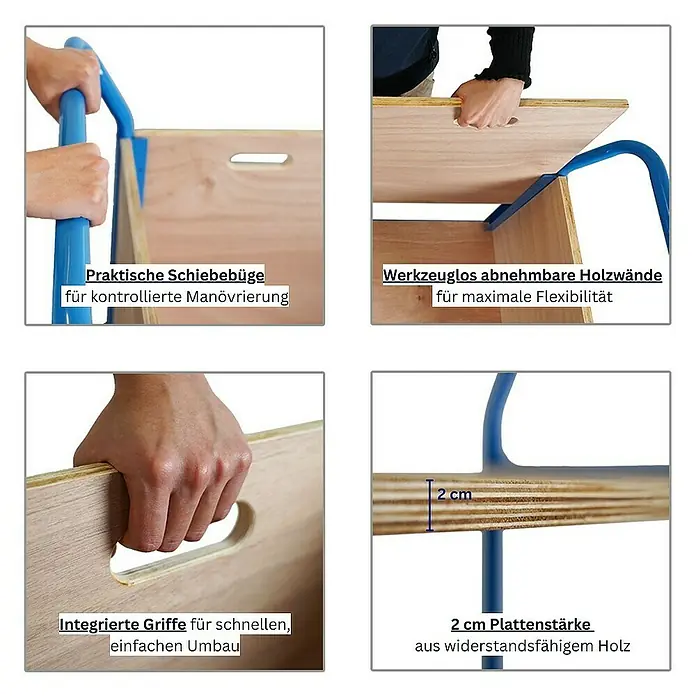 Proregal Transportroller / Plattformwagen mit abnehmbaren Holzwänden - Traglast: 400 kg