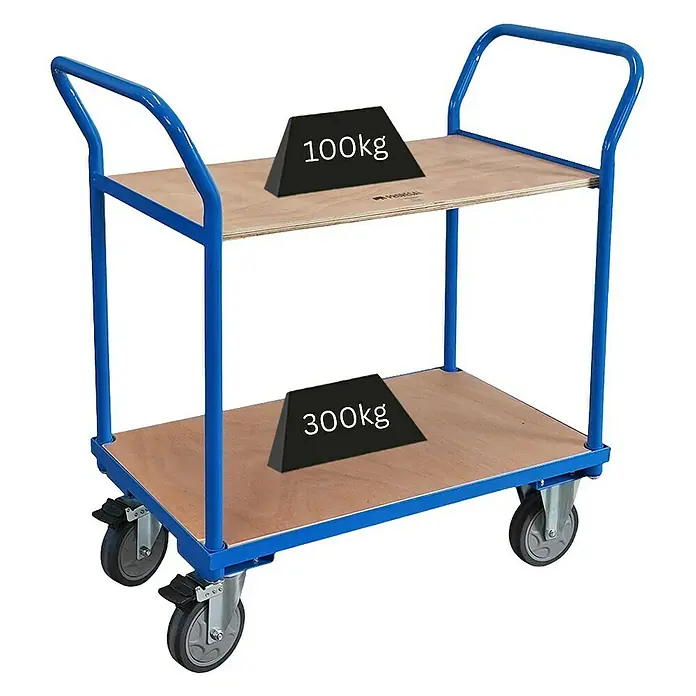 Proregal Transportroller / Tischwagen mit 2 Etagen & 2 Schiebebügeln - Traglast: 400 kg