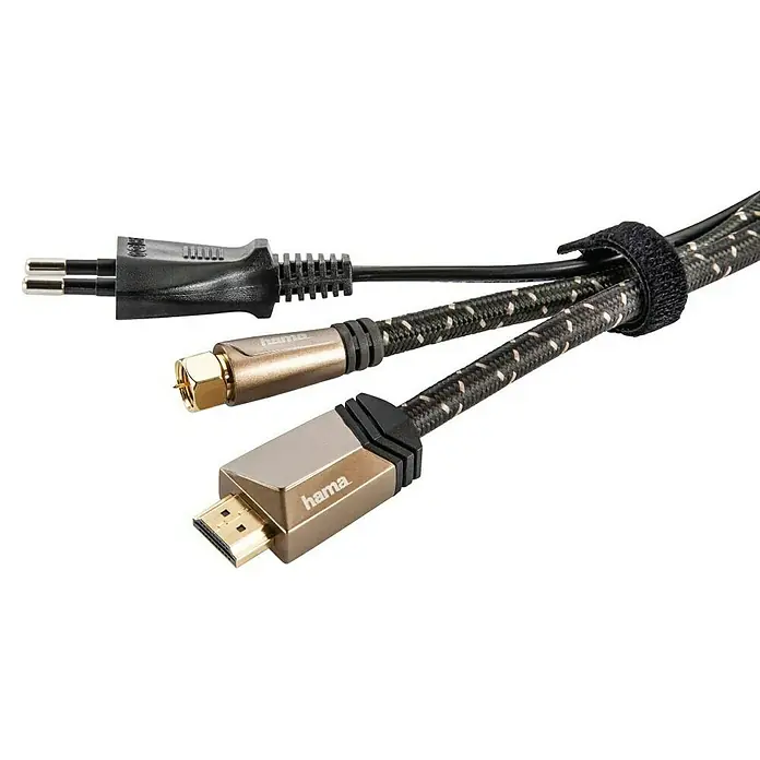 Hama Klettbinder - L x B: 20 x 1,2 cm, Schwarz - Kabel-Set von Hama mit HDMI-, Koaxial- und Stromstecker, gebündelt mit einem Klettband für eine ordentliche Kabelführung.